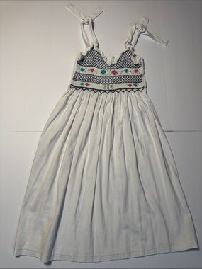 TACH Clothing Ami Linen Cotton White Smocked Sundress Floral Embroidery Midi M
